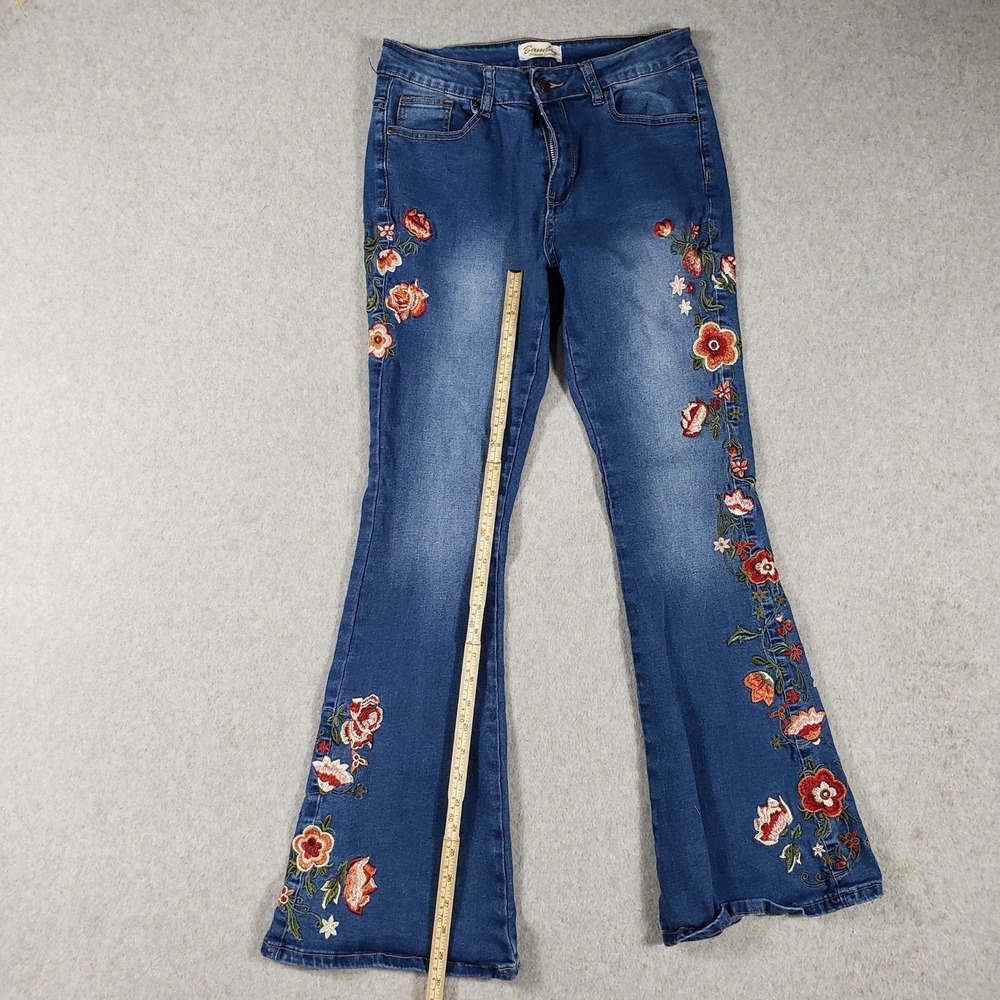 Bambos Original Denim Juniors 11 Embroidered Floral Flare Leg Jeans Boho Y2K - Picture 5 of 13
